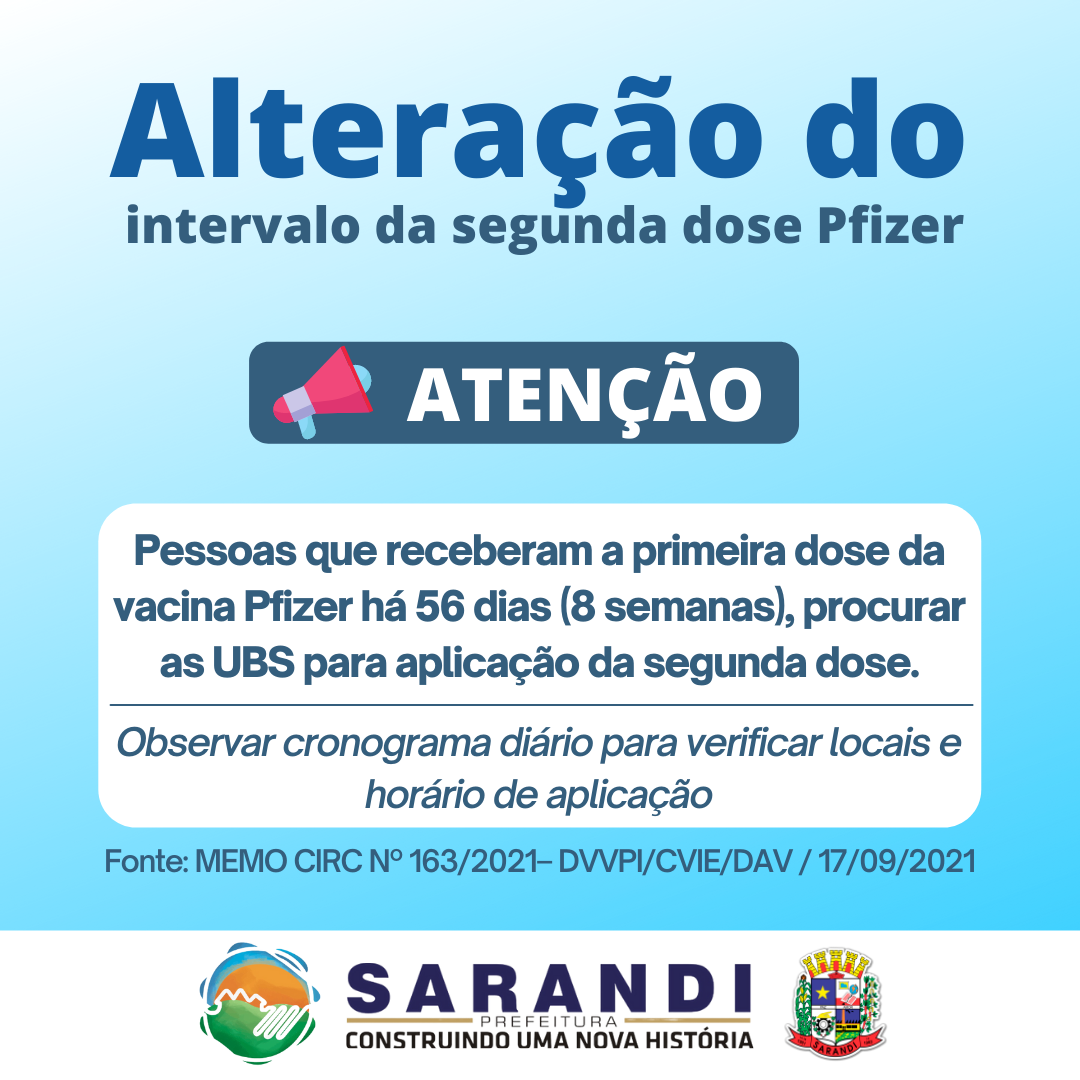 Alteração do intervalo da segunda dose - Pfizer